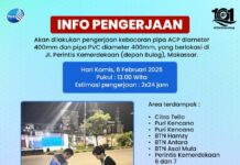 Besok PDAM Makassar lakukan pengerjaan Kebocoran Pipa ACP dan PVC di Jalan Perintis Kemerdekaan