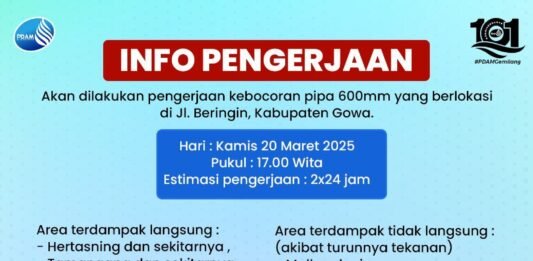 Gerak Cepat PDAM Makassar kerjakan Kebocoran Pipa di Jalan Beringin Gowa