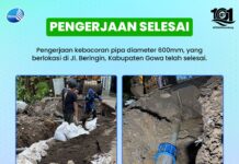Perbaikan Kebocoran Pipa PDAM di Jalan Beringin Gowa Tuntas, Distribusi Air Bersih kembali Normal
