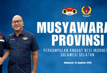 Cabang olahraga Angkat Besi Sulsel akan menggelar musprov awal agustus 2025