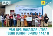 YBM PLN UP3 Makassar Utara Tebar Berkah Daging untuk 150 Warga di Balocci