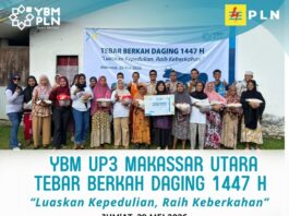 YBM PLN UP3 Makassar Utara Tebar Berkah Daging untuk 150 Warga di Balocci